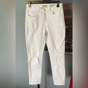 Indigo Rein Jeans Womens Juniors Size 5 White Distressed Vintage Pants Skinny